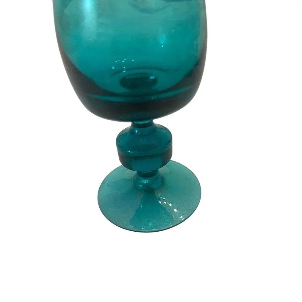 Vintage Teal Blue Art Glass 1 Decanter 6 Wine Glass Very Beautiful Rare!